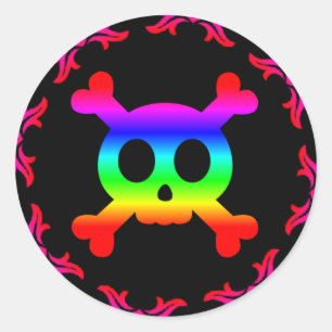 Adesivo Caveira e Crossbones Rainbow Sticker