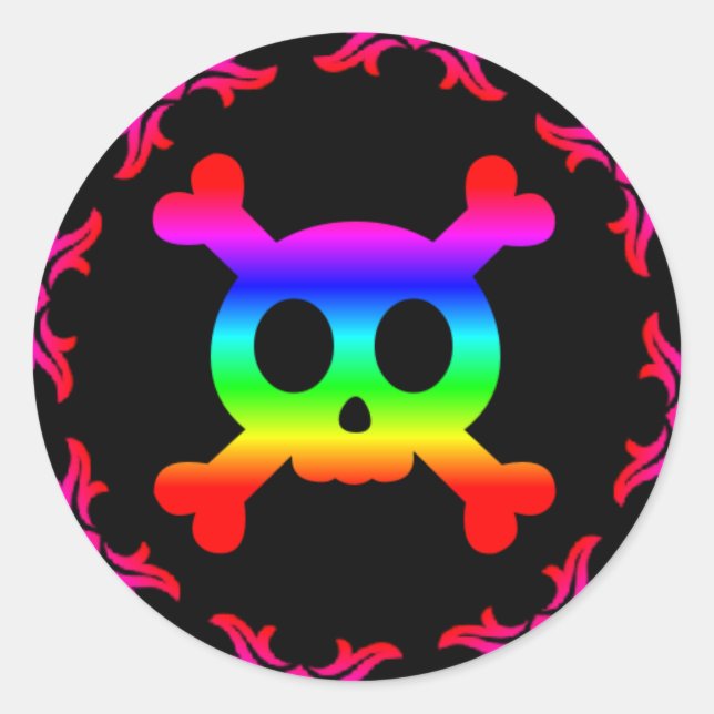 Adesivo Caveira e Crossbones Rainbow Sticker (Frente)