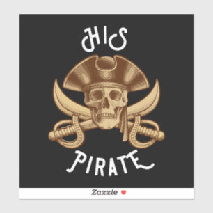Adesivo Caveira e Espada Preta Pirata Vintage HIS