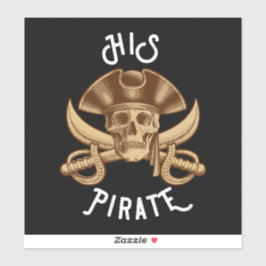 Adesivo Caveira e Espada Vintage Pirata Preto