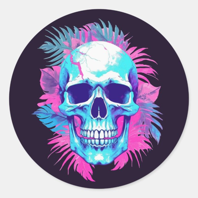 Adesivo Caveira Floral no Estilo Vaporwave (Frente)