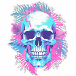 Adesivo Caveira Floral no Estilo Vaporwave