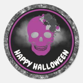Adesivo Caveira Floral Roxa e Halloween com Brilho Preto