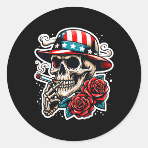 Adesivo Caveira Fumando Cigarro Rosa Bandeira EUA Esquelet