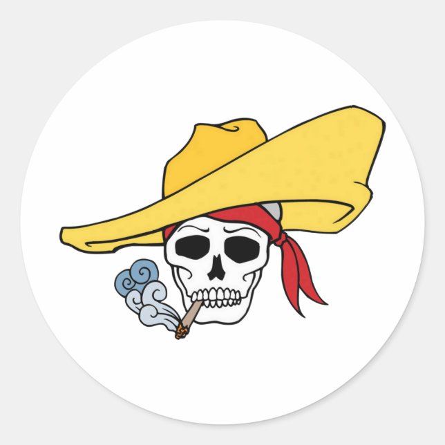 Adesivo Caveira Fumante de Halloween com Lenço de Cartoon (Frente)
