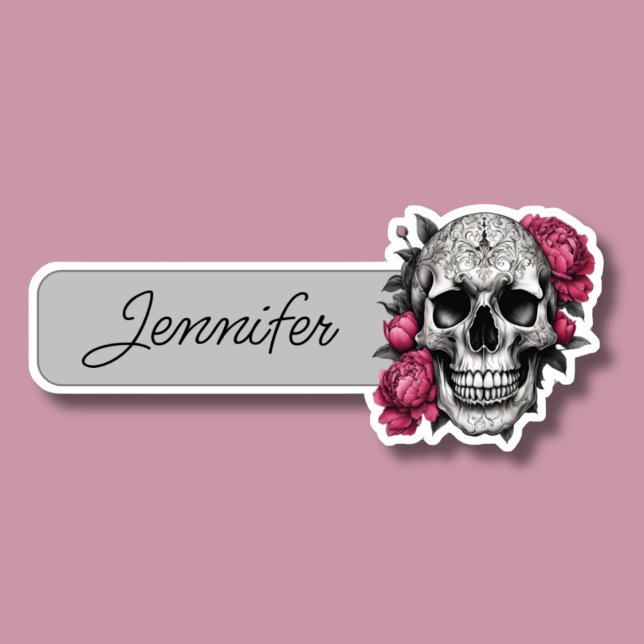 Adesivo Caveira Gótica com ID de Peônias Rosa (Criador carregado)