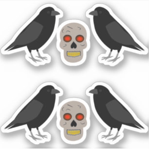 Adesivo Caveira Gótica e o Guardião Ravens Halloween