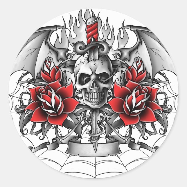 Adesivo Caveira n punhal com asas diabólicas (Frente)