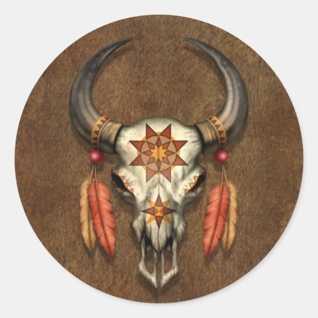 Adesivo Caveira Nativa Decorada com Penas (Frente)