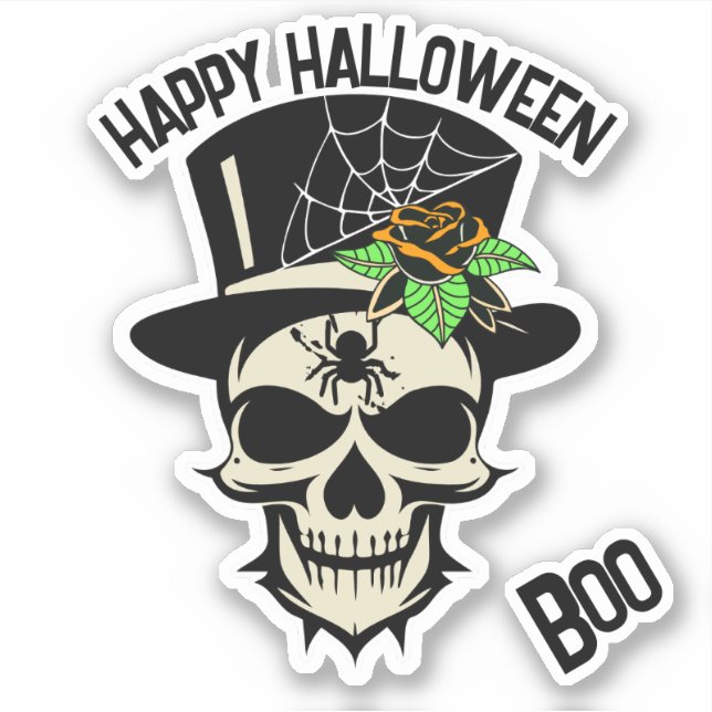 Adesivo Caveira no chapéu superior com aranha e Rosa (Frente)