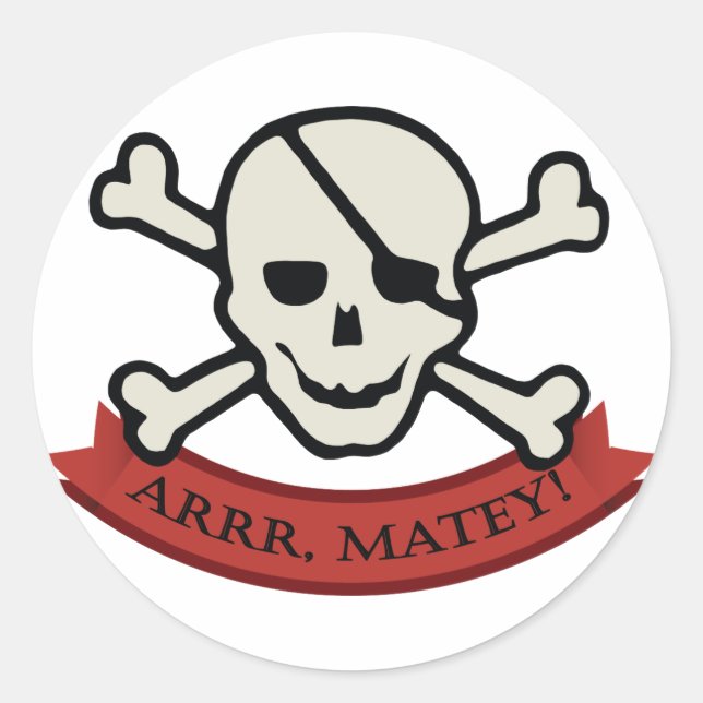 Adesivo Caveira - Pau redondo branco clássico, brilhante (Frente)