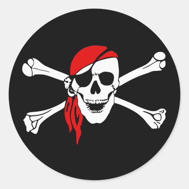 Adesivo Caveira Pirata e Crossbones com Bandana Vermelha (Frente)