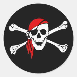 Adesivo Caveira Pirata e Crossbones com Bandana Vermelha
