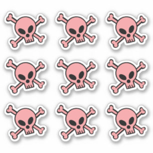 Adesivo Caveira Rosa E Ossos Cruzados
