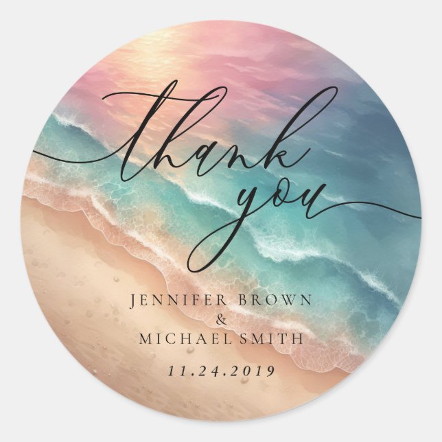 Adesivo Celebração Branding Pink Beach Ocean Obrigado (Frente)