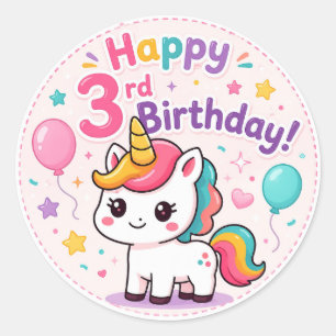 Adesivo Celebração de 3º Aniversário do Unicórnio Mágico