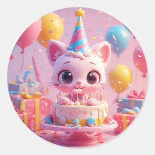 Adesivo Celebração de Aniversário de Gato Adorável Present
