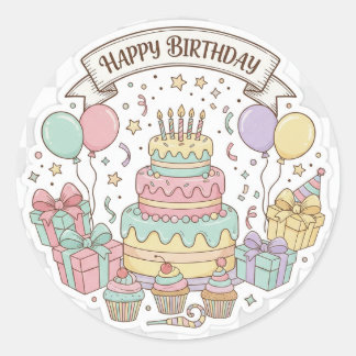Adesivo Celebração de Aniversário Definitiva: Bolo, Presen