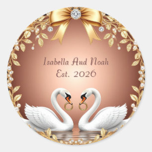 Adesivo Celebração de Casamento de Cisnes em Rose Gold