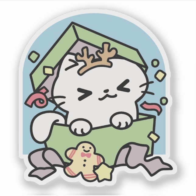 Adesivo Celebração de Natal com Gato de Tempo Puro (Frente)