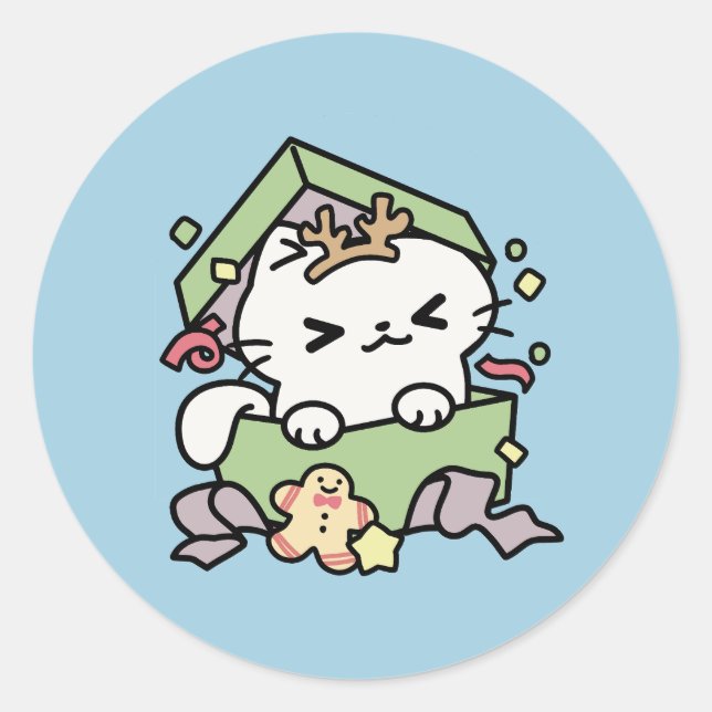 Adesivo Celebração de Natal com Gato de Tempo Puro (Frente)