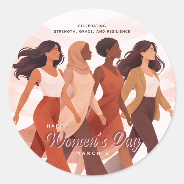 Adesivo Celebração Moderna do Dia Feliz da Mulher 8 de Mar (Frente)
