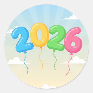 Adesivo Celebrar 2026 com balões flutuantes coloridos