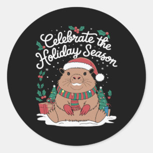 Adesivo Celebrar A Época Feriada Cute Capybara Christm