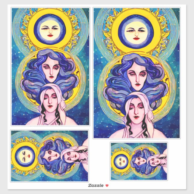 Adesivo Celestial Moon Sisters Fantasy Abstrato Art (Folha)