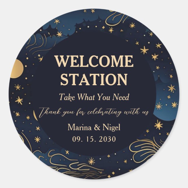 Adesivo Celestial Navy Gold Wedding Welcome Station (Frente)