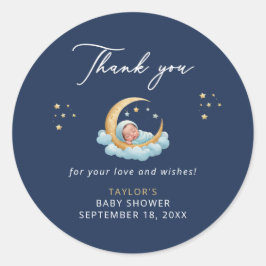 Adesivo Celestial Navy Moon Baby Shower Thank You Sticker