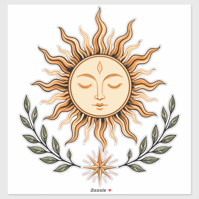 Adesivo Celestial Sun Face Botanical Mystical Art (Folha)