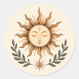 Adesivo Celestial Sun Face Botanical Mystical Art