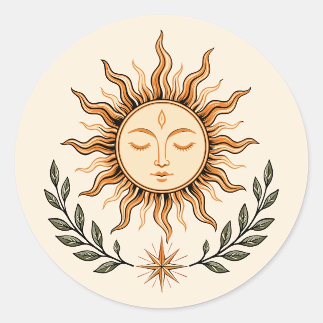 Adesivo Celestial Sun Face Botanical Mystical Art (Frente)