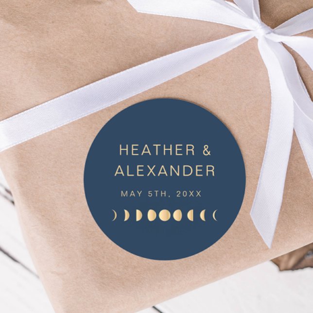 Adesivo Celestial Wedding (Navy Blue and Gold Celestial Wedding Classic Round Sticker
)