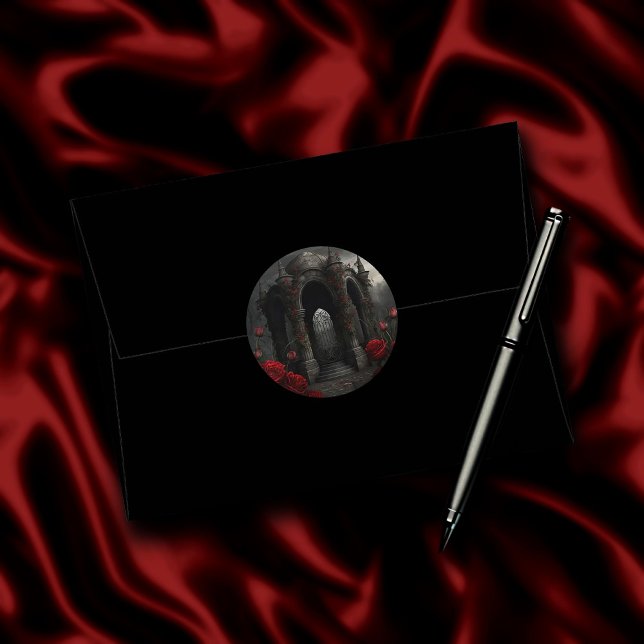 Adesivo Cemitério gótico Gazebo com Rosas vermelhas à noit (Criador carregado)