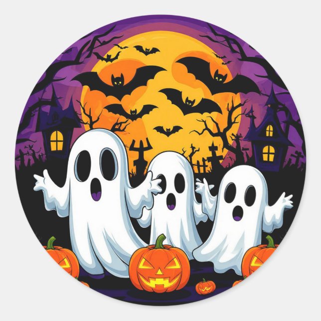 Adesivo Cena Assustadora de Fantasmas de Halloween (Frente)