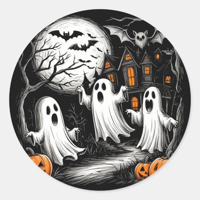 Adesivo Cena Assustadora de Fantasmas de Halloween (Frente)