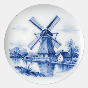 Adesivo Cena Clássica do Moinho de Vento Delft Azul no Can