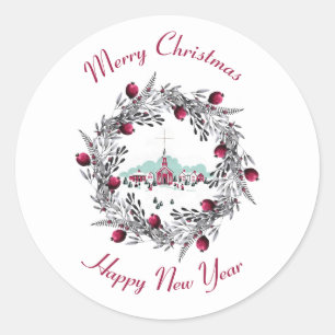 Adesivo Cena da igreja do inverno do vintage com grinalda