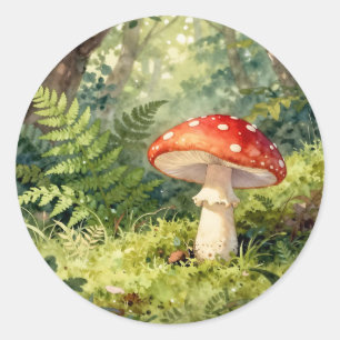 Adesivo Cena de Floresta em Aquarela com Cogumelo Vermelho
