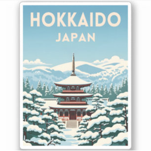 Adesivo Cena de inverno da Viagens vintage Retro Hokkaido 