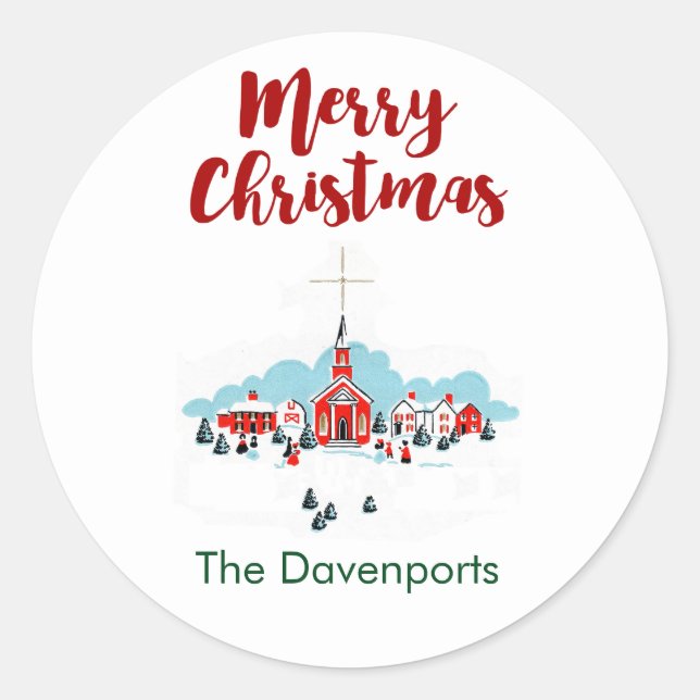 Adesivo Cena de Natal com Igreja Vermelha e Estrela Acima (Frente)