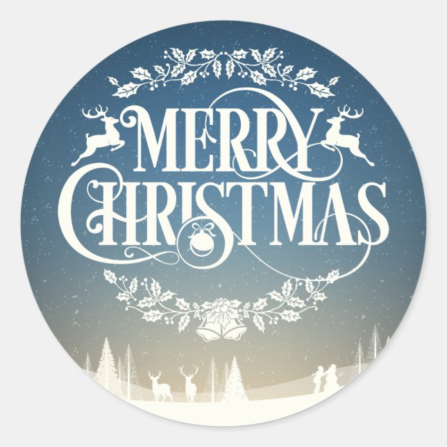Adesivo Cena de Natal com Neve de Inverno Alegre (Frente)