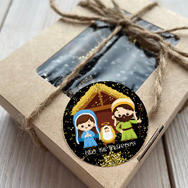 Adesivo Cena de Natal Cute com Brilho Dourado