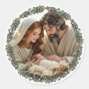 Adesivo Cena de Natal Menino Jesus no Presépio Sua Foto
