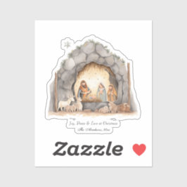 Adesivo Cena de Natividade de Natais vintages de Aquarela 