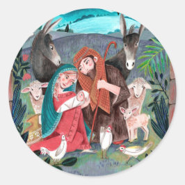 Adesivo Cena de natividade religiosa azul, vermelha Mary &