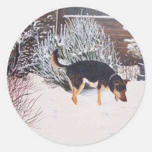Adesivo Cena de neve de inverno com preto giro e cão bronz