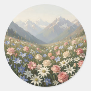 Adesivo Cena de paisagem montanhosa de prado de flores sil